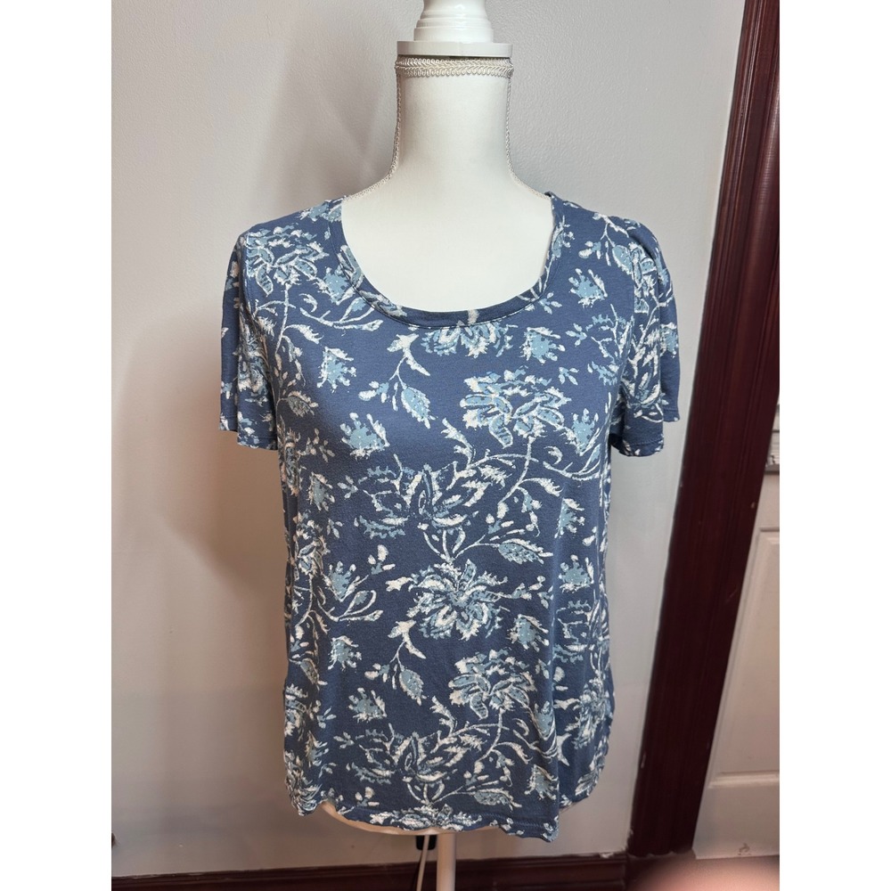 Lucky Brand Womens Blue Floral Scoop Neck Short Sleeve T-Shirt 7WC6026 Size M